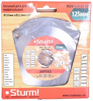 9020-125-22-3T Пильный диск по дер для УШМ, 125x22x3 зуба, Sturm! STURM