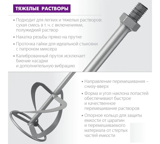 МНТ-П140 Миксер для тяжелых растворов ЗУБР М14, d140 мм, Профессионал