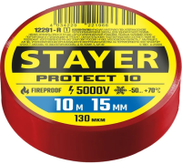 12291-R_z01 Изолента ПВХ STAYER PROTECT-10, 15 мм х 10 м, 5 000 В, красная, Professional