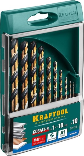 29656-H10 Набор сверл по металлу KRAFTOOL COBALT-8, 10 шт, (1-10 мм)
