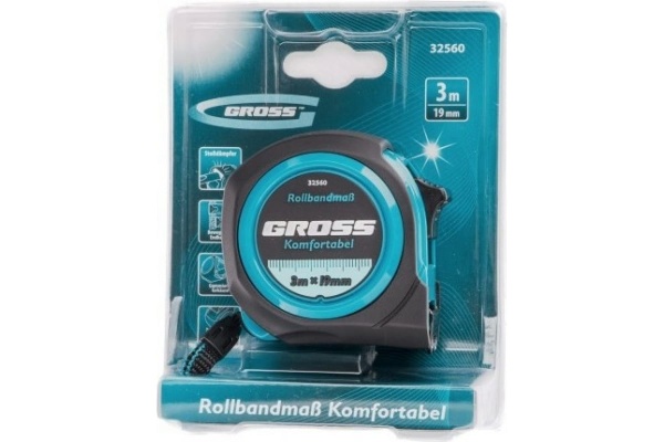 32560 Рулетка Komfortabel, 3 м х 19 мм, обрезиненный корпус// Gross